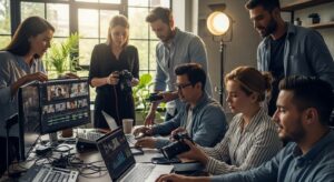 video marketing teamwork, business video strategy, marketing office