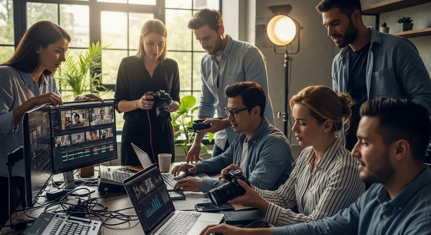video marketing teamwork, business video strategy, marketing office