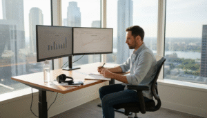 Marketer analyzing SaaS ad ROI at desk