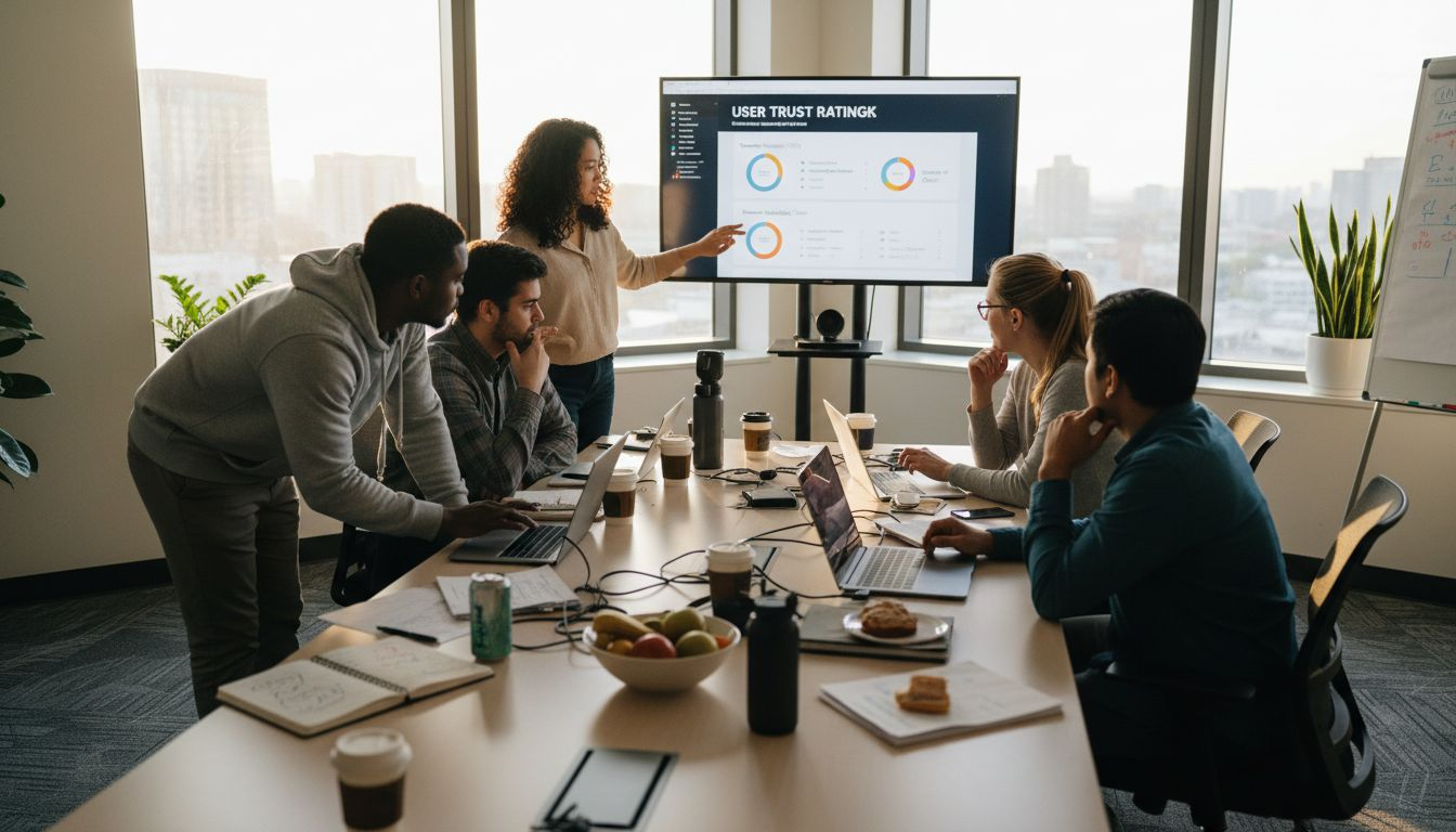 SaaS team collaborating on trust strategy