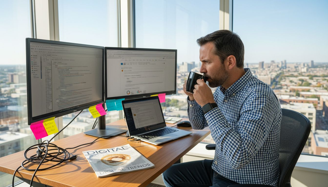SEO specialist reviewing sitemap at desk