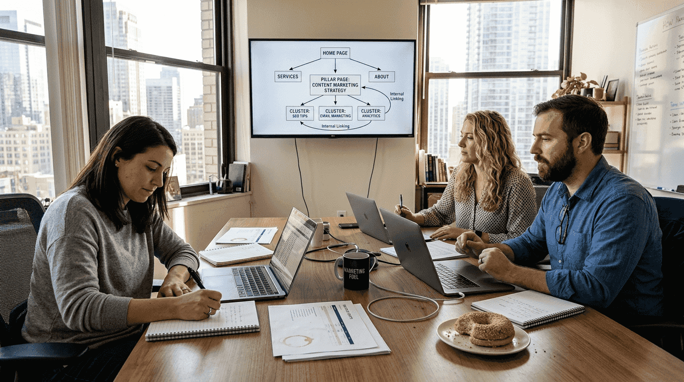 Marketing team plans SEO around table