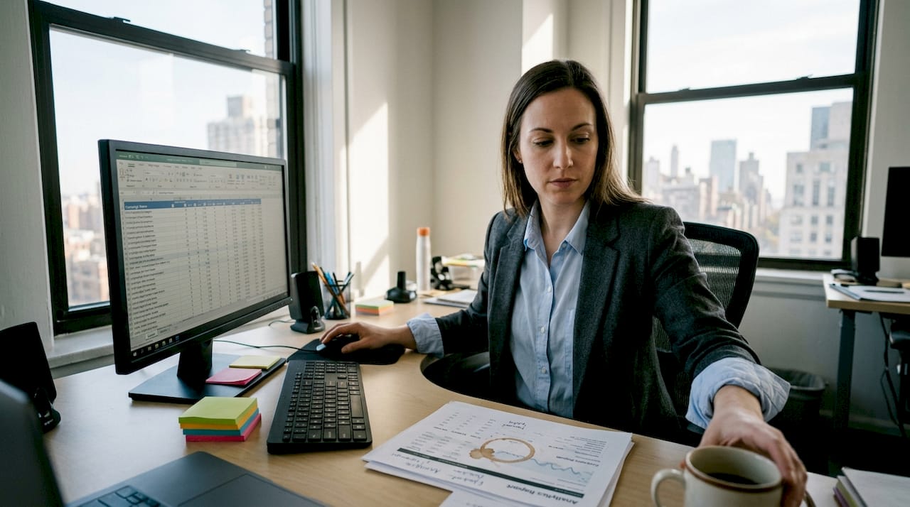 Marketer planning PPC campaign in office